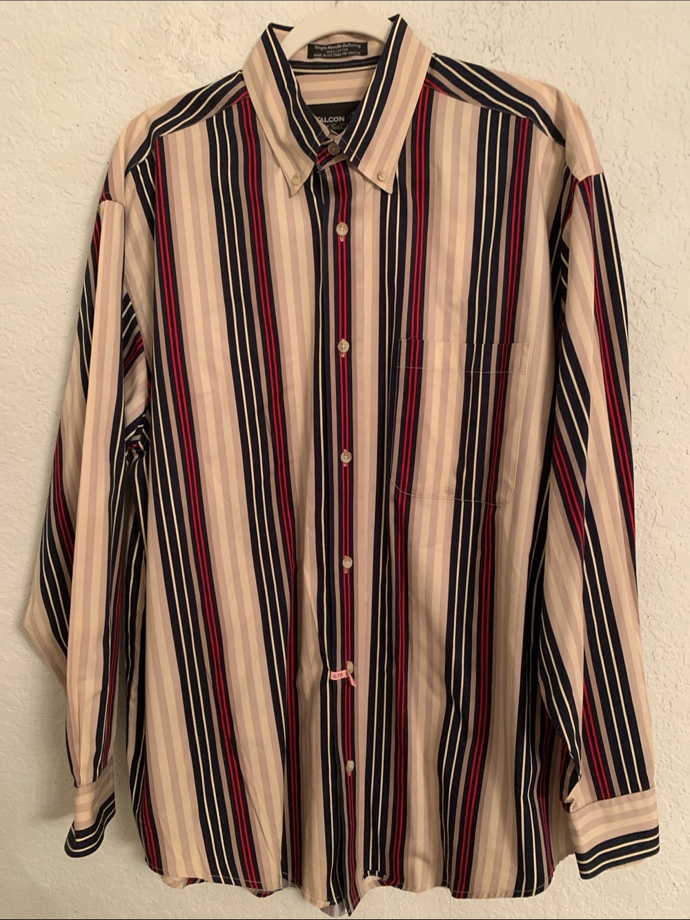 Falcon Bay Gold Label Vertical Stripe Button-Down Shirt Cream,Navy,Red Size L